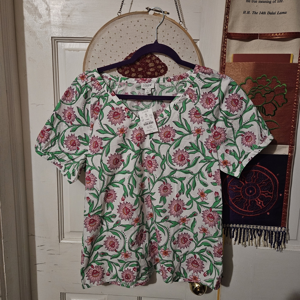 J. Crew NWT Floral Blouse with Pink and Green Accents